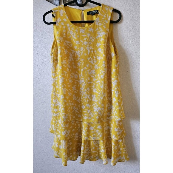 Ralph Lauren Women's Petite 2P Lemon Cream Floral Crepe Shift Dress - Picture 1 of 12